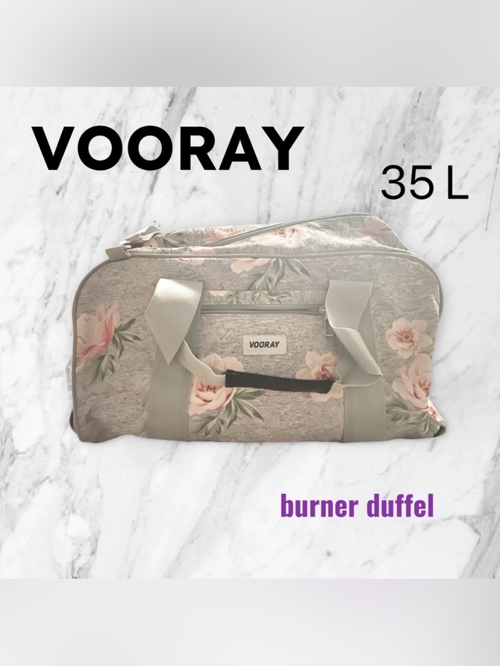 🇺🇸👌EUC VOORAY | 35 L | Functional Gray Floral print Duffel burner gym bag*